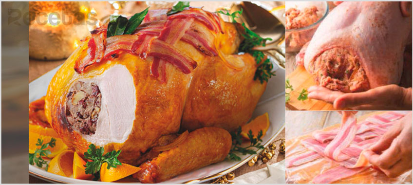 Pavo al whisky con rejilla de beicon y naranja